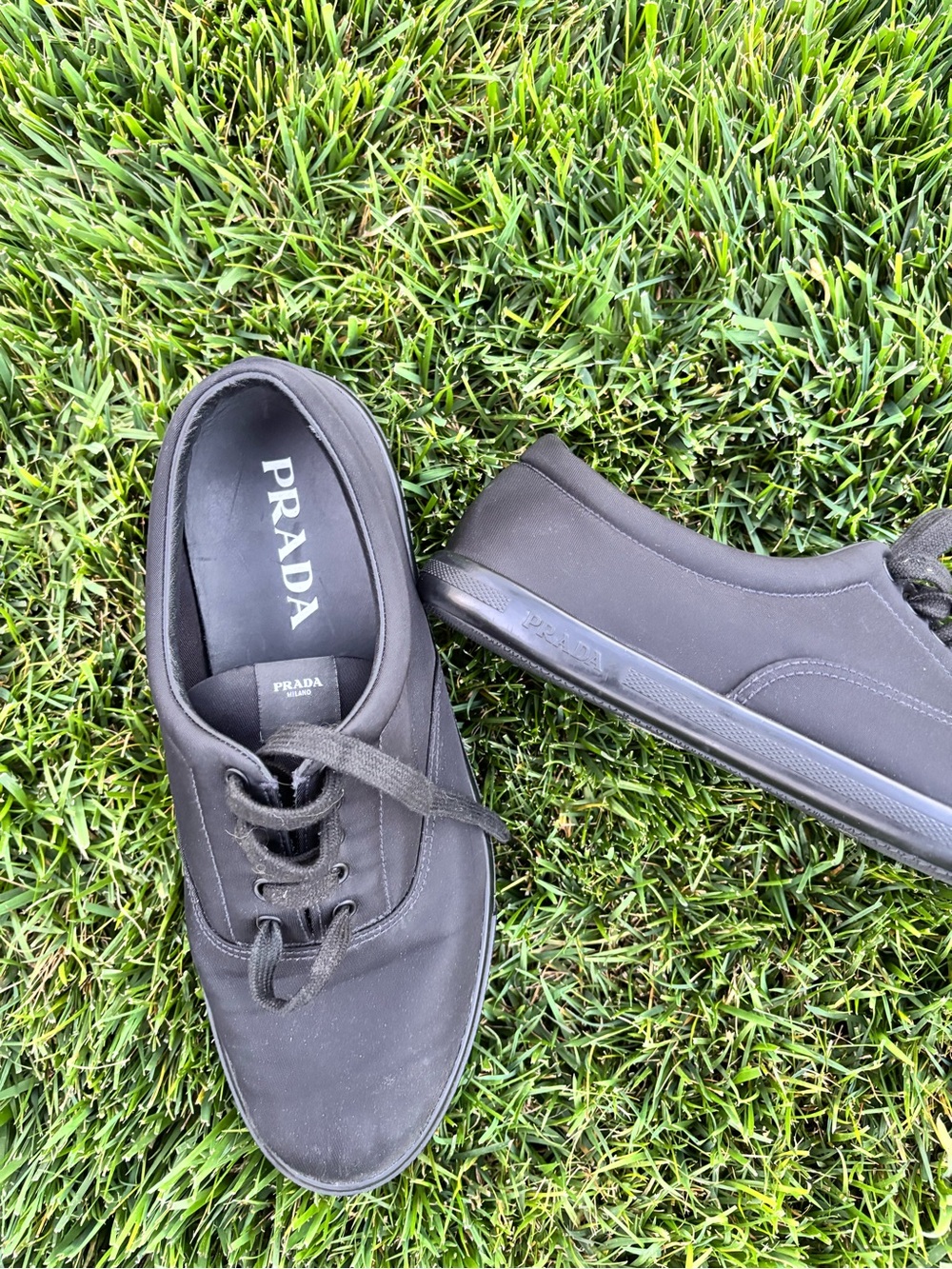 Prada Men’s Black Low-Top Nylon Lace-Up Sneakers - Picture 4 of 6